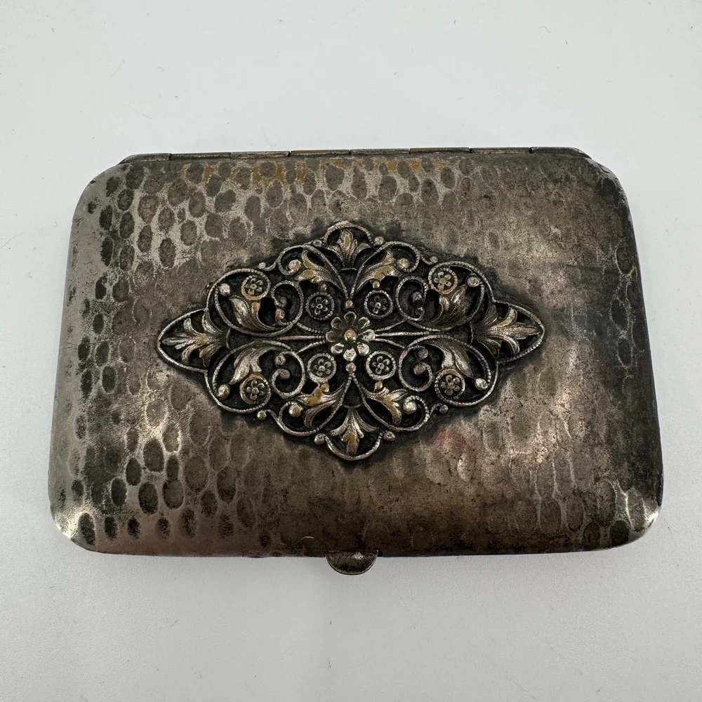 Vtg 30s Art Deco Dance Compact Wallet Money Clip Coin Holder Mirror Silver Tone